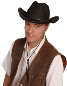 Chapeau cowboy noir adulte avec cordelette accessoire