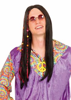 Perruque hippie noire homme accessoire