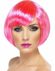 Perruque cabaret courte rose fluo femme accessoire
