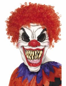 Masque clown cheveux rouges terrifiant adulte Halloween accessoire
