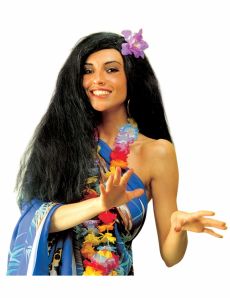 Perruque noire hawaïenne femme accessoire