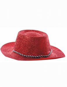 Chapeau cowgirl rouge à paillettes adulte accessoire