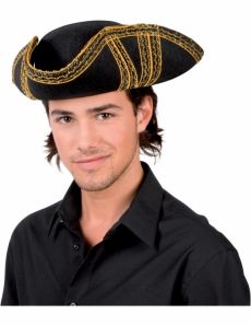Chapeau de pirate noir à liseré or adulte accessoire