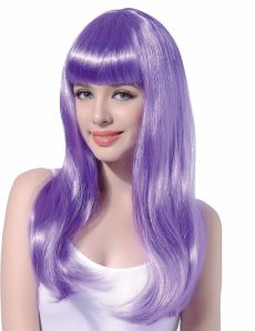 Perruque longue violette pâle à frange femme accessoire