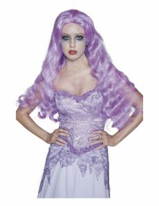 Perruque longue gothique violette femme Halloween accessoire