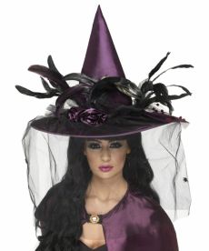 Chapeau sorcière luxe violet femme Halloween accessoire