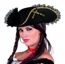 Chapeau de pirate noir et or adulte accessoire