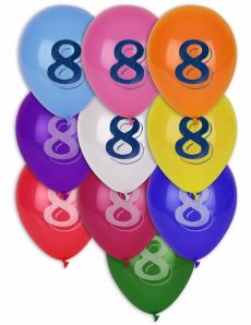 8 Ballons chiffre 8 multicolores 30 cm accessoire