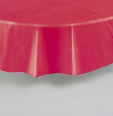 Nappe jetable ronde en plastique rouge 2m13 accessoire