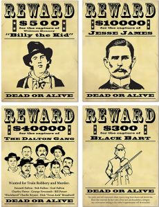4 Affiches de récompense Bandits américains 48,3 cm accessoire