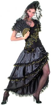 Déguisement danseuse de flamenco femme noir et doré 