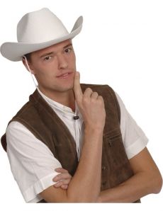 Chapeau cowboy blanc adulte avec cordelette accessoire