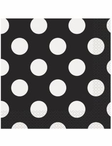 16 Serviettes en papier Noires à pois blancs 33 x 33 cm accessoire