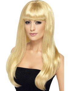 Perruque longue blonde platine à frange femme accessoire