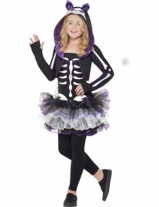 Déguisement squelette chat violet fille Halloween costume