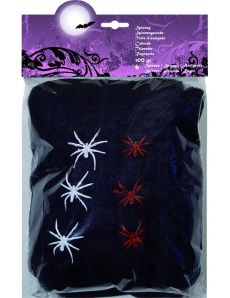 Toile d'araignée noire avec araignées Halloween 100g accessoire