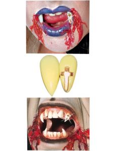 Dents de vampire croix en or adulte accessoire