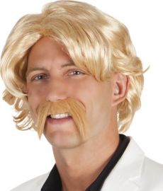 Perruque blonde avec moustache homme accessoire