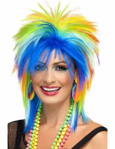 Perruque multicolore années 80 femme accessoire