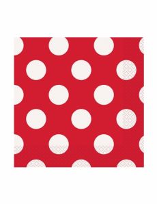 16 Petites serviettes en papier rouges à pois blancs 25 x 25 cm accessoire
