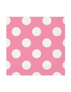 16 Petites serviettes en papier roses à pois blancs 25,4 x 25,4 cm accessoire