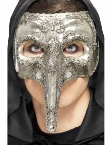 Demi-masque vénitien long nez argenté adulte accessoire