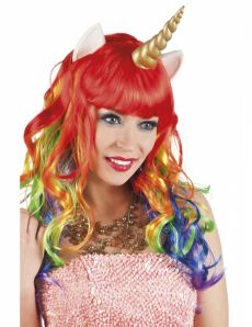 Perruque longue multicolore licorne femme accessoire