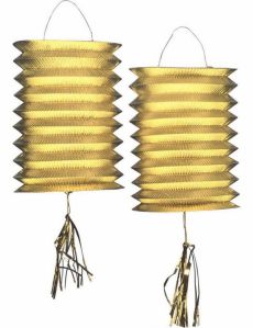 2 Lampions métalliques dorés accessoire