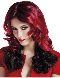 Perruque mi-longue rouge et noire femme accessoire