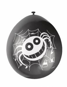 10 Ballons en latex araignées Halloween noirs et oranges 30 cm accessoire