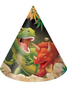 8 Chapeaux de fête en carton anniversaire Dinosaures accessoire