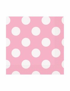 16 Petites serviettes en papier roses à pois 25 x 25 cm accessoire