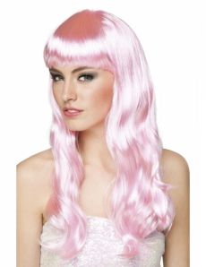 Perruque longue rose pâle femme accessoire