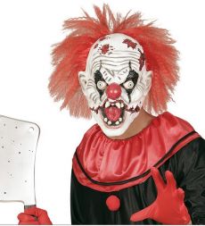 Masque latex clown tueur avec cheveux adulte Halloween accessoire