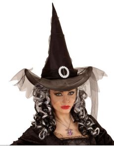 Chapeau sorcière noir avec voile femme accessoire