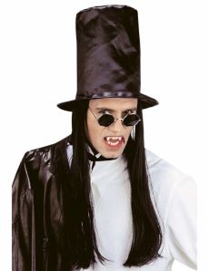 Chapeau haut de forme avec cheveux noirs adulte Halloween accessoire