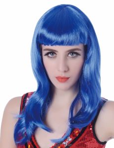 Perruque longue bleue à frange femme accessoire