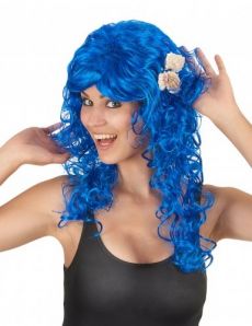 Perruque longue bleu foncé femme accessoire