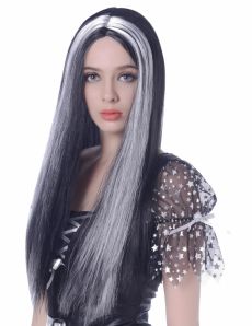 Perruque longue noire et blanche femme - 60cm accessoire