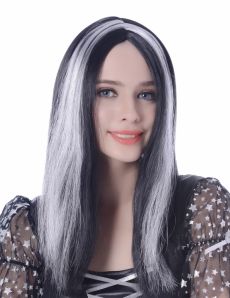 Perruque longue noire et blanche femme - 45cm accessoire