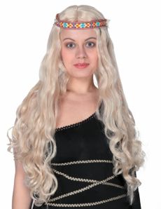 Perruque longue hippie blonde femme accessoire