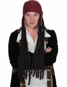 Perruque noire Pirate longue homme avec bandana accessoire