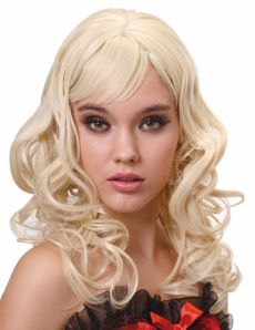 Perruque luxe blonde ondulée avec frange femme - 221g accessoire
