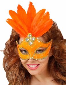 Loup orange avec plumes femme accessoire