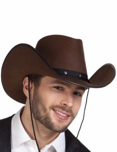 Chapeau cowboy marron à bordures noires adulte accessoire