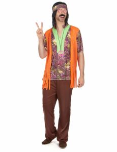 Déguisement hippie rose et marron homme costume