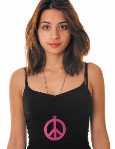 Collier pendentif peace rose fluo adulte accessoire