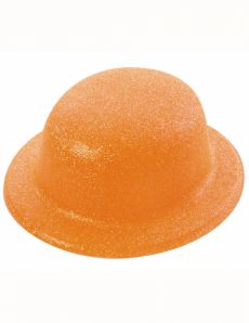 Chapeau melon pailletté orange adulte accessoire