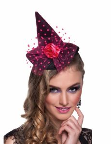 Mini chapeau sorcière rose femme Halloween accessoire