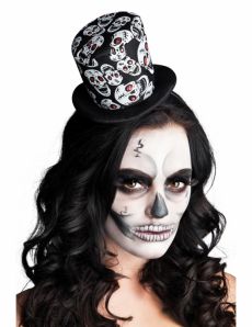 Mini chapeau haut de forme têtes de mort femme Halloween accessoire